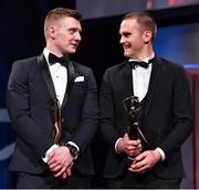 3 November 2017; Galway hurler Joe Canning, left, and Waterford hurler Michael Walsh during the PwC All Stars 2017 at the Convention Centre in Dublin. Photo by Brendan Moran/Sportsfile