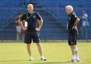26 July 2011; Republic of Ireland head coach Paul Doolin and assistant coach Tommy Connolly, right. 2010/11 UEFA European Under-19 Championship - Group A, Republic of Ireland v Romania, City Stadium, Berceni, Bucharest, Romania. Picture credit: Stephen McCarthy / SPORTSFILE