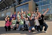 27 July 2011; Shamrock Rovers supporters cheer on their team before the start of the game. UEFA Champions League Third Qualifying Round, 1st Leg, FC Copenhagen v Shamrock Rovers, Parken Stadium, Copenhagen, Denmark. Picture credit: David Maher / SPORTSFILE