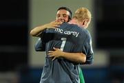 26 July 2011; Samir Carruthers, Republic of Ireland, and Aaron McCarey celebrate their side's qualification for the semi-final. 2010/11 UEFA European Under-19 Championship - Group A, Republic of Ireland v Romania, City Stadium, Berceni, Bucharest, Romania. Picture credit: Stephen McCarthy / SPORTSFILE