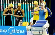 28 July 2011; Ireland's Sycerika McMahon, Portaferry, Co. Down, prepares for Heat 2 of the Women's 4x200m Freestyle Relay. Ireland finished their heat in a time of 8:07.66 setting a new Irish Senior Record. 2011 FINA World Long Course Championships, Shanghai, China. Picture credit: Brian Lawless / SPORTSFILE