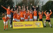 23 February 2017; Attendees at the Aviva Soccer Sisters Exhibition by the St. Patrick’s Girls NS at Ringsend Astro Park with Irish Women’s International Aine O'Gorman. The Aviva Soccer Sisters Easter Camps, for girls aged between 7 and 12 years old, will take place in 120 venues across the country during the Easter break. For more details on the Aviva Soccer Sisters programme and where to find your local camp, log on to www.aviva.ie/soccersisters. Photo by Cody Glenn/Sportsfile