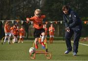 23 February 2017; Pixie Roche, age 6, from Lakelands Girls NS, goes through drills with Sharon Boyle, FAI Development Officer / U16 Girls' Head Coach, at the Aviva Soccer Sisters Exhibition by the St. Patrick’s Girls NS at Ringsend Astro Park with Irish Women’s International Aine O'Gorman. The Aviva Soccer Sisters Easter Camps, for girls aged between 7 and 12 years old, will take place in 120 venues across the country during the Easter break. For more details on the Aviva Soccer Sisters programme and where to find your local camp, log on to www.aviva.ie/soccersisters. Photo by Cody Glenn/Sportsfile