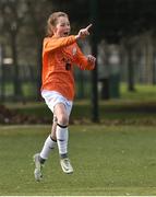 23 February 2017; Danielle Joyce, age 12, from St. Patrick's Girls NS, celebrates scoring a hat trick at the Aviva Soccer Sisters Exhibition by the St. Patrick’s Girls NS at Ringsend Astro Park with Irish Women’s International Aine O'Gorman. The Aviva Soccer Sisters Easter Camps, for girls aged between 7 and 12 years old, will take place in 120 venues across the country during the Easter break. For more details on the Aviva Soccer Sisters programme and where to find your local camp, log on to www.aviva.ie/soccersisters. Photo by Cody Glenn/Sportsfile