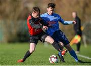23 February 2017; John Buttimer of University College Cork in action against Jason McClelland of University College Dublin during the IUFU Collingwood Cup Final match between University College Cork and University College Dublin at Maynooth University, Maynooth, Co. Kildare. Photo by Eóin Noonan/Sportsfile
