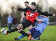 23 February 2017; Daniel Pender of University College Cork in action against Timmy Molloy of University College Dublin during the IUFU Collingwood Cup Final match between University College Cork and University College Dublin at Maynooth University, Maynooth, Co. Kildare. Photo by Eóin Noonan/Sportsfile