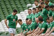 24 February 2017; Jonathan Sexton of Ireland arrives for the team photograph ahead of the captain's run at the Aviva Stadium in Dublin. Photo by Ramsey Cardy/Sportsfile