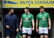 24 February 2017; Ireland defence coach Andy Farrell, left, in conversation with Peter O'Mahony, centre, and Iain Henderson ahead of the captain's run at the Aviva Stadium in Dublin. Photo by Ramsey Cardy/Sportsfile