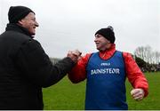 24 February 2017; IT Carlow manager DJ Carey celebrates with selector Michael Dempsey, left, after the Independent.ie HE GAA Fitzgibbon Cup semi-final meeting of IT Carlow and University College Cork at Dangan, in Galway. Photo by Piaras Ó Mídheach/Sportsfile
