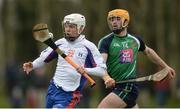 24 February 2017; Luke Meade of Mary Immaculate College Limerick in action against Jason McCarthy of Limerick IT during the Independent.ie HE GAA Fitzgibbon Cup semi-final match between Mary Immaculate College Limerick and Limerick IT at Dangan, in Galway. Photo by Piaras Ó Mídheach/Sportsfile