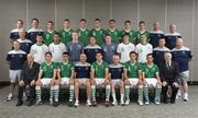 29 July 2011; The Republic of Ireland squad, coaches and backroom staff. Back row, from left to right, Andrew Hussey, Team Executive, Padraig Doherty, Team Physiotherapist, Declan Walker, Matt Doherty, Jeff Hendrick, Eoin Wearen, Kane Ferdinand, Connor Smith, Anthony Forde, Jacko Smyth, Team Kit-man, Dessie Judge, Team Masseur, middle row, Jason Donohue, Assistant Video Technician, Wim Koevermans, FAI High Performance Director, Conor Murphy, Derrick Williams, Aaron McCarey, Declan McIntyre, Goalkeeping Coach, Sean McDermott, Joe Shaughnessy, Kevin Knight, Aidan McDonagh, Video Technician, Dr. Joseph Curry, Team Doctor, front row, Francis Ray, Head of Delegation, Sean Murray, Anthony O’Connor, Paul Doolin, Head Coach, John Egan, captain, Tommy Connolly, Assistant Head Coach, John O’Sullivan, Samir Carruthers and Tony Fitzgerald, FAI Vice-President. 2010/11 UEFA European Under-19 Championship, Intercontinental Hotel, Bucharest, Romania. Picture credit: Stephen McCarthy / SPORTSFILE