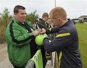 29 July 2011; Glasgow Celtic manager Neil Lennon signs autographs for fans during squad training ahead of the Dublin Super Cup. Gannon Park, Malahide, Co. Dublin. Picture credit: Oliver McVeigh / SPORTSFILE