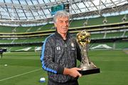 29 July 2011; Gian Gasperini, Inter Milan head coach, holds the Dublin Super Cup before squad training ahead of the Dublin Super Cup. Aviva Stadium, Lansdowne Road, Dublin. Picture credit: David Maher / SPORTSFILE