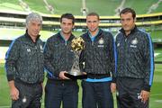 29 July 2011; Inter Milan head coach Gian Piero Gasperini, left, with players, from left to right, Christian Chivu, Luc Castaignos and team manager Andrea Butti, as they hold the Dublin Super Cup, after a press conference, ahead of the Dublin Super Cup. Aviva Stadium, Lansdowne Road, Dublin. Picture credit: David Maher / SPORTSFILE