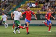 29 July 2011; Ignasi Miquel, Spain, in action against Conor Murphy, Republic of Ireland. 2010/11 UEFA European Under-19 Championship - Semi-Final, Spain v Republic of Ireland, Stadionul Concordia, Chiajna, Bucharest, Romania. Picture credit: Stephen McCarthy / SPORTSFILE