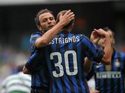 30 July 2011; Luc Castaignos, right, Inter Milan, celebrates after after scoring his side's first goal with team-mate Giampolo Pazzini. Dublin Super Cup, Inter Milan v Glasgow Celtic FC, Aviva Stadium, Lansdowne Road, Dublin. Picture credit: David Maher / SPORTSFILE