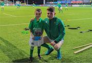 24 February 2017; Match day mascot James Kelly, from Cill Dara RFC, KIldare, with Ireland captain Calvin Nash before RBS U20 Six Nations Rugby Championship match between Ireland and France at Donnybrook Stadium, in Donnybrook, Dublin. Photo by Brendan Moran/Sportsfile