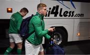 24 February 2017; Jordan Larmour of Ireland arrives at the stadium prior to the RBS U20 Six Nations Rugby Championship match between Ireland and France at Donnybrook Stadium, in Donnybrook, Dublin. Photo by Brendan Moran/Sportsfile