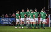 24 February 2017; The Ireland team take a breather during a break in play in the RBS U20 Six Nations Rugby Championship match between Ireland and France at Donnybrook Stadium, in Donnybrook, Dublin. Photo by Brendan Moran/Sportsfile