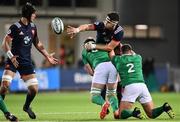 24 February 2017; Florian Verhaeghe of France is tackled by Marcus Rea, left, and Tadgh McElroy of Ireland during the RBS U20 Six Nations Rugby Championship match between Ireland and France at Donnybrook Stadium in Dublin. Photo by Ramsey Cardy/Sportsfile