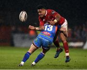 24 February 2017; Francis Saili of Munster is tackled by Steff Hughes of Scarlets  during the Guinness PRO12 Round 16 match between Munster and Scarlets at Thomond Park, in Limerick. Photo by Matt Browne/Sportsfile