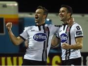 24 February 2017; Robbie Benson, left, of Dundalk celebrates after scoring his side's first goal with teammate Michael Duffy during the SSE Airtricity League Premier Division match between Dundalk and Shamrock Rovers at Oriel Park, in Dundalk. Photo by David Maher/Sportsfile