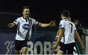 24 February 2017; Robbie Benson, left, of Dundalk celebrates after scoring his side's first goal with team-mate Michael Duffy during the SSE Airtricity League Premier Division match between Dundalk and Shamrock Rovers at Oriel Park, in Dundalk. Photo by David Maher/Sportsfile