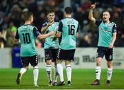 24 February 2017; Nathan Boyle of Derry City, second right, is congratulated by teammates after scoring his side's second goal during the SSE Airtricity League Premier Division match between Bohemians and Derry City at Dalymount Park, in Dublin. Photo by Seb Daly/Sportsfile