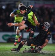 24 February 2017; Joey Carbery of Leinster is tackled by Ollie Griffiths of Newport Gwent Dragons during the Guinness PRO12 Round 16 match between Newport Gwent Dragons and Leinster at Rodney Parade in Newport, Wales. Photo by Stephen McCarthy/Sportsfile