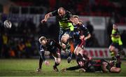24 February 2017; Hayden Triggs of Leinster kicks ahead on his way to scoring his side's sixth try during the Guinness PRO12 Round 16 match between Newport Gwent Dragons and Leinster at Rodney Parade in Newport, Wales. Photo by Stephen McCarthy/Sportsfile