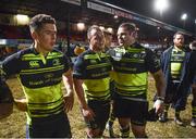 24 February 2017; Leinster players, from left, Noel Reid, Ed Byrne and Mike Ross following the Guinness PRO12 Round 16 match between Newport Gwent Dragons and Leinster at Rodney Parade in Newport, Wales. Photo by Stephen McCarthy/Sportsfile