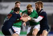 24 February 2017; Jordan Larmour of Ireland is tackled by Arthur Retiere, left, and Faraj Fartass of France during the RBS U20 Six Nations Rugby Championship match between Ireland and France at Donnybrook Stadium in Dublin. Photo by Ramsey Cardy/Sportsfile