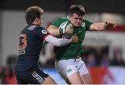 24 February 2017; Charlie Connolly of Ireland is tackled by Pierre-Louis Barassi of France during the RBS U20 Six Nations Rugby Championship match between Ireland and France at Donnybrook Stadium, in Donnybrook, Dublin. Photo by Brendan Moran/Sportsfile