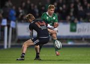 24 February 2017; Jordan Larmour of Ireland is tackled by Faraj Fartass of France during the RBS U20 Six Nations Rugby Championship match between Ireland and France at Donnybrook Stadium, in Donnybrook, Dublin. Photo by Brendan Moran/Sportsfile