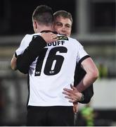 24 February 2017; Dundalk manager Stephen Kenny celebrates with Ciaran Kilduff at the end of the SSE Airtricity League Premier Division match between Dundalk and Shamrock Rovers at Oriel Park, in Dundalk. Photo by David Maher/Sportsfile