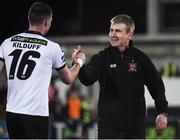 24 February 2017; Dundalk manager Stephen Kenny celebrates with Ciaran Kilduff at the end of the SSE Airtricity League Premier Division match between Dundalk and Shamrock Rovers at Oriel Park, in Dundalk. Photo by David Maher/Sportsfile