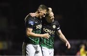 24 February 2017; Anthony Flood, left, and Conor Kenna of Bray Wanderers celebrate their side's second goal during the SSE Airtricity League Premier Division match between St Patrick's Athletic and Bray Wanderers at Richmond Park in Dublin. Photo by David Fitzgerald/Sportsfile