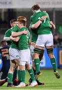 24 February 2017; Ireland players celebrate following their victory in the RBS U20 Six Nations Rugby Championship match between Ireland and France at Donnybrook Stadium in Dublin. Photo by Ramsey Cardy/Sportsfile