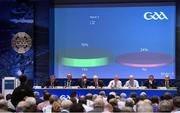 25 February 2017; Uachtarán Chumann Lúthchleas Aogán Ó Fearghail, fifth from right, announces the result of Motion 4, 76% For and 24% Against, during the 2017 GAA Annual Congress at Croke Park, in Dublin. Photo by Ray McManus/Sportsfile