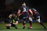 24 February 2017; Ross Byrne of Leinster is tackled by Rynard Landman, left, and Nick Crosswell of Newport Gwent Dragons during the Guinness PRO12 Round 16 match between Newport Gwent Dragons and Leinster at Rodney Parade in Newport, Wales. Photo by Stephen McCarthy/Sportsfile