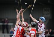 25 February 2017; Players from both sides contest a high ball during the AIB GAA Hurling All-Ireland Senior Club Championship Semi-Final match between Cuala and Slaughtneil at the Athletic Grounds in Armagh. Photo by Eóin Noonan/Sportsfile