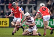 25 February 2017; Meehaul McGrath of Slaughtneil in action against Coloum Sheanon, left, and Darragh O'Connell, right, of Cuala during the AIB GAA Hurling All-Ireland Senior Club Championship Semi-Final match between Cuala and Slaughtneil at the Athletic Grounds in Armagh. Photo by Eóin Noonan/Sportsfile