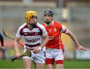 25 February 2017; Mark McGuigan of Slaughtneil in action against Sean Moran of Cuala during the AIB GAA Hurling All-Ireland Senior Club Championship Semi-Final match between Cuala and Slaughtneil at the Athletic Grounds in Armagh. Photo by Oliver McVeigh/Sportsfile