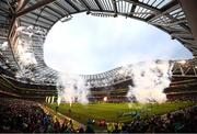 25 February 2017; Fireworks go off as the Irish and French teams take the field  prior to the RBS Six Nations Rugby Championship game between Ireland and France at the Aviva Stadium in Lansdowne Road, Dublin. Photo by Stephen McCarthy/SPORTSFILE