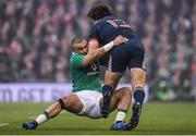 25 February 2017; Remi Lamerat of France is tackled by Simon Zebo of Ireland during the RBS Six Nations Rugby Championship game between Ireland and France at the Aviva Stadium in Lansdowne Road, Dublin. Photo by Brendan Moran/Sportsfile