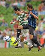 30 July 2011; Byram Kayal, Glasgow Celtic FC, in action against Giampolo Pazzini, Inter Milan. Dublin Super Cup, Inter Milan v Glasgow Celtic FC, Aviva Stadium, Lansdowne Road, Dublin. Photo by Sportsfile