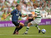 30 July 2011; Matteo Biancheti, Inter Milan, in action against Paddy McCourt, Glasgow Celtic FC. Dublin Super Cup, Inter Milan v Glasgow Celtic FC, Aviva Stadium, Lansdowne Road, Dublin. Photo by Sportsfile