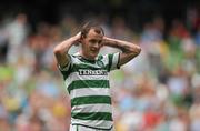 30 July 2011; Anthony Stokes, Glasgow Celtic FC, holds his head after his shot went narrowly wide. Dublin Super Cup, Inter Milan v Glasgow Celtic FC, Aviva Stadium, Lansdowne Road, Dublin. Picture credit: David Maher / SPORTSFILE
