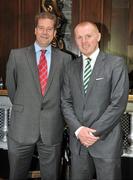 29 July 2011; Mark Russell, left, of Aviva, with Glasgow Celtic manager Neil Lennon at the Dublin Super Cup Launch Party. Cafe en Seine, Dawson St, Dublin. Picture credit: Brendan Moran / SPORTSFILE