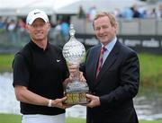 31 July 2011; Simon Dyson is presented with the Irish Open Trophy by An Taoiseach Enda Kenny T.D. after the final round of the 2011 Discover Ireland Irish Open Golf Championship, Killarney Golf & Fishing Club, Killarney, Co. Kerry. Picture credit: Matt Browne / SPORTSFILE